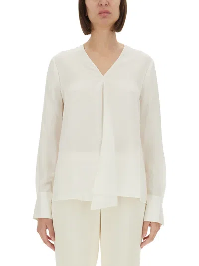 Theory Silk Georgette Blouse With V-neckline In White