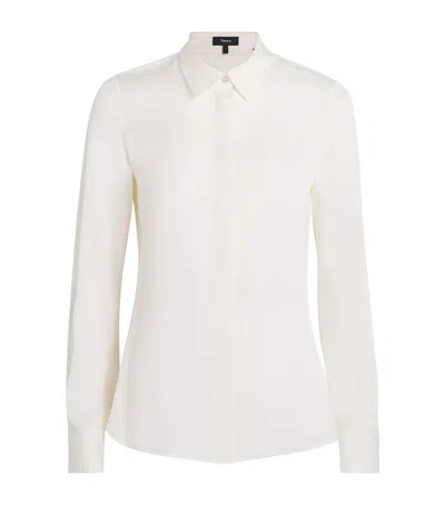 Theory Silk Georgette Classic Shirt In Ivory