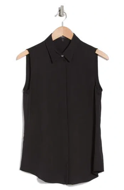 Theory Silk Georgette Sleeveless Button-up Shirt In Black