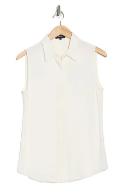 Theory Silk Georgette Sleeveless Button-up Shirt In Ivory