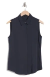 Theory Silk Georgette Sleeveless Button-up Shirt In Nocturn Navy