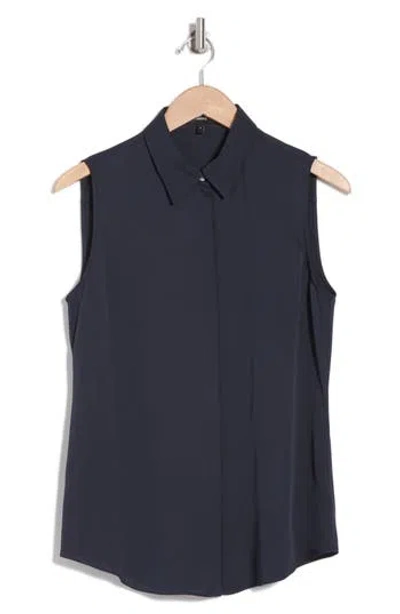 Theory Silk Georgette Sleeveless Button-up Shirt In Nocturn Navy