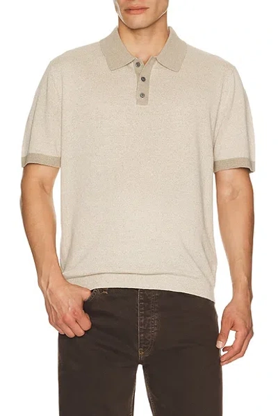 Theory Silk Linen Short Sleeve Polo In Brown