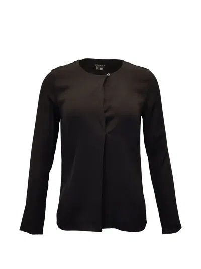 Pre-owned Theory Silk Long-sleeves Blouse In Black