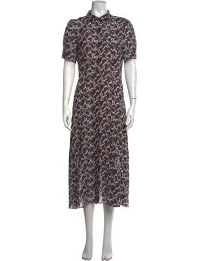 Pre-owned Theory Silk Midi Length Dress In Blue