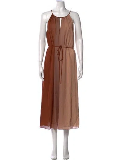 Pre-owned Theory Silk Midi Length Dress In Brown