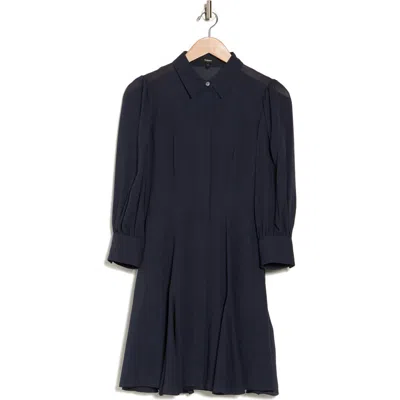 Theory Silk Mini Shirtdress In Nocturne Navy