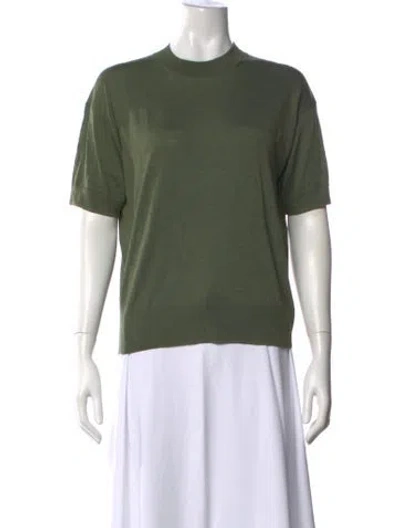 Pre-owned Theory Silk Mock Neck Sweater In Green