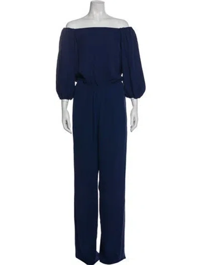 Pre-owned Theory Silk Off-the-shoulder Jumpsuit In Blue