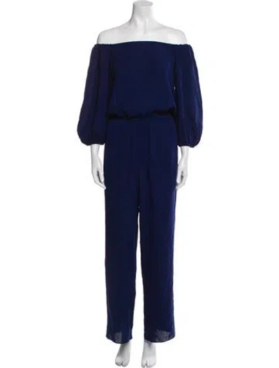 Pre-owned Theory Silk Off-the-shoulder Jumpsuit In Blue