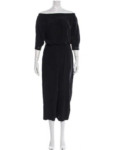 Pre-owned Theory Silk Off-the-shoulder Jumpsuit In Blue