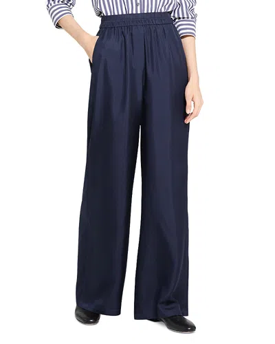 Theory Wide Leg Silk Pants In Blue