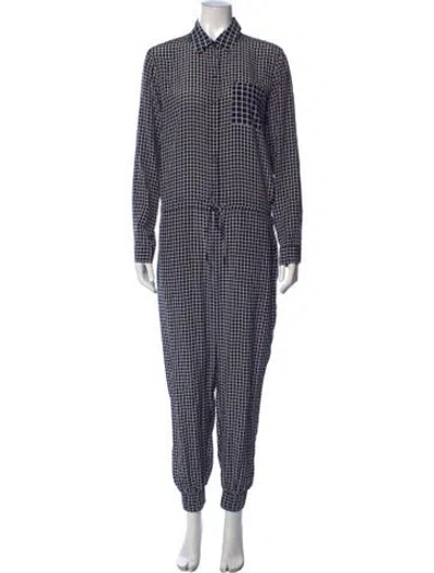 Pre-owned Theory Silk Plaid Print Jumpsuit In Blue