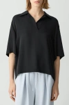 Theory Oversized Polo Shirt In Silk Georgette In Black