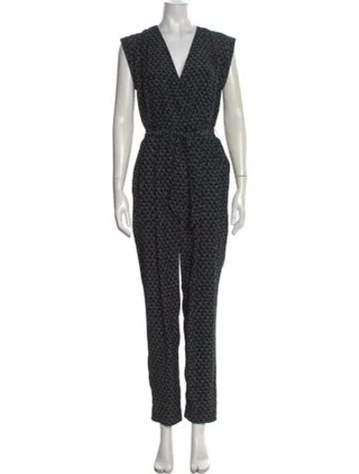 Pre-owned Theory Silk Printed Jumpsuit In Black