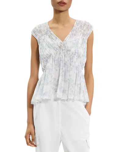 THEORY SILK RUCHED V NECK TOP