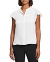 Theory Ruffle Sleeve Top In Silk Georgette In Ivory