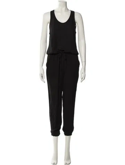 Pre-owned Theory Silk Scoop Neck Jumpsuit In Black
