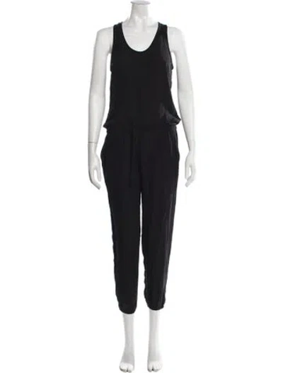 Pre-owned Theory Silk Scoop Neck Jumpsuit In Black