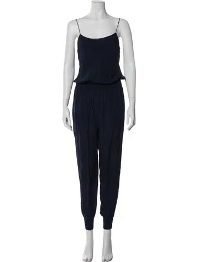 Pre-owned Theory Silk Scoop Neck Jumpsuit In Blue