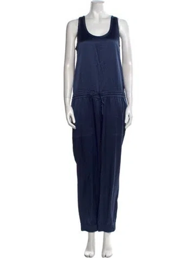 Pre-owned Theory Silk Scoop Neck Jumpsuit In Blue