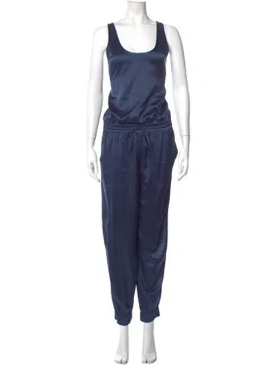 Pre-owned Theory Silk Scoop Neck Jumpsuit In Blue
