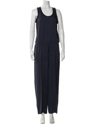 Pre-owned Theory Silk Scoop Neck Jumpsuit In Blue