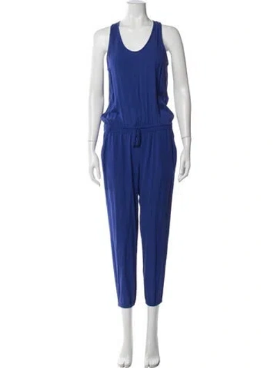 Pre-owned Theory Silk Scoop Neck Jumpsuit In Blue