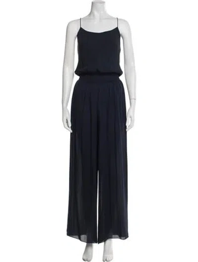 Pre-owned Theory Silk Scoop Neck Jumpsuit In Blue