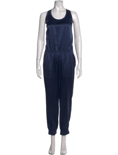 Pre-owned Theory Silk Scoop Neck Jumpsuit In Blue