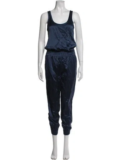 Pre-owned Theory Silk Scoop Neck Jumpsuit In Blue