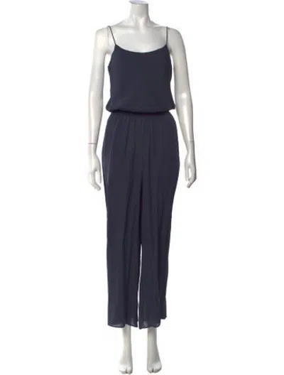 Pre-owned Theory Silk Scoop Neck Jumpsuit In Blue