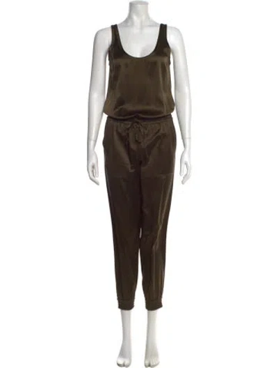 Pre-owned Theory Silk Scoop Neck Jumpsuit In Green