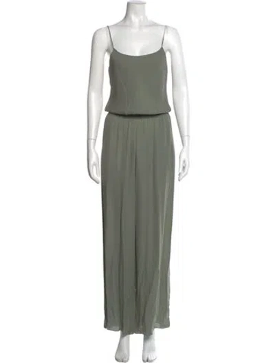 Pre-owned Theory Silk Scoop Neck Jumpsuit In Green