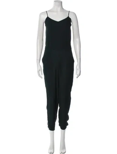 Pre-owned Theory Silk Scoop Neck Jumpsuit In Green