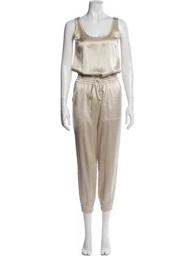 Pre-owned Theory Silk Scoop Neck Jumpsuit In Neutral