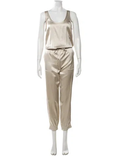 Pre-owned Theory Silk Scoop Neck Jumpsuit In Neutral