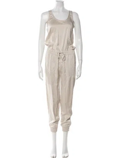 Pre-owned Theory Silk Scoop Neck Jumpsuit In Neutral