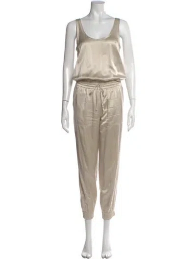 Pre-owned Theory Silk Scoop Neck Jumpsuit In Neutral