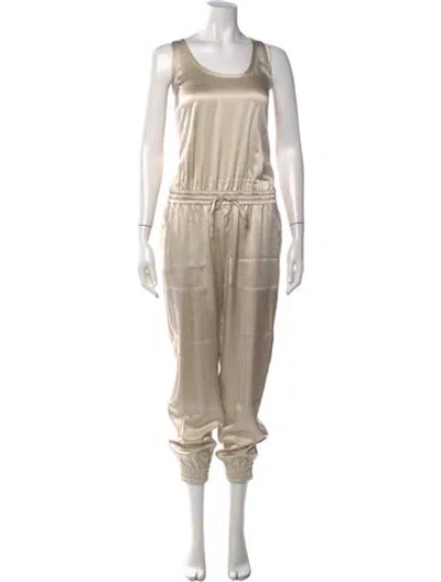 Pre-owned Theory Silk Scoop Neck Jumpsuit In Neutrals