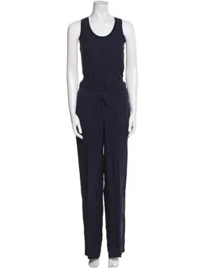 Pre-owned Theory Silk Scoop Neck Jumpsuit W/ Tags In Blue