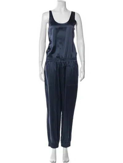 Pre-owned Theory Silk Scoop Neck Jumpsuit W/ Tags In Blue