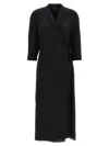 Theory Womens Black Lapel Wrap-front Silk-satin Midi Dress In Black