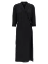 Theory Womens Black Lapel Wrap-front Silk-satin Midi Dress In Black