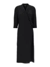 Theory Womens Black Lapel Wrap-front Silk-satin Midi Dress In Black
