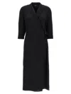 Theory Womens Black Lapel Wrap-front Silk-satin Midi Dress In Black
