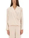 Theory Lapel Wrap Blush Blouse With V-neck In Pink