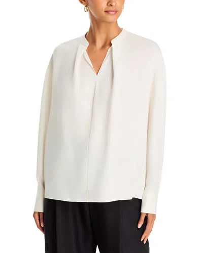 Theory Silk Soft Pleat Neck Top In White