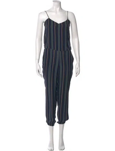 Pre-owned Theory Silk Striped Jumpsuit In Blue