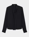 Theory Silk Tie Blouse In Black
